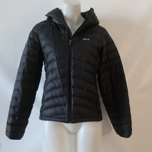 Womens Patagonia Black Hooded Goose Down Puffer Jacket Size XS - Picture 5 of 13